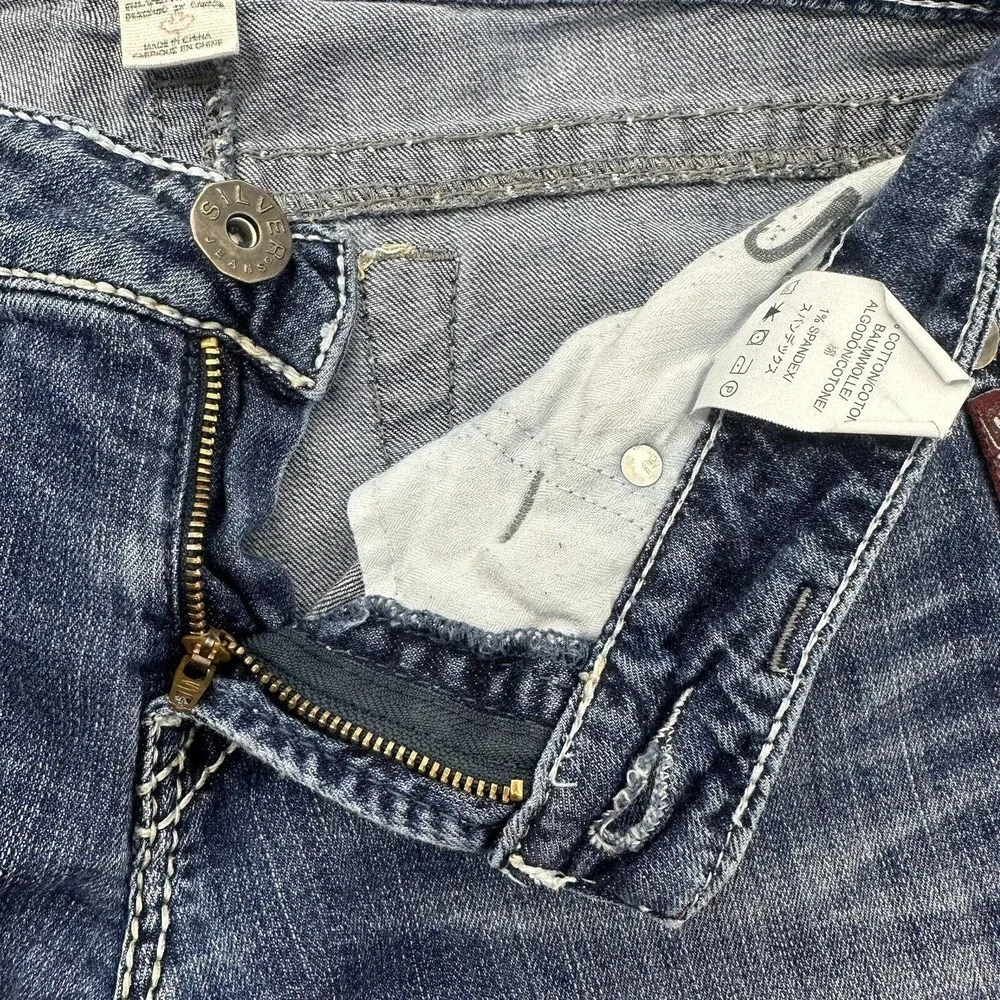 Silver Jeans Aiko Bootcut Sz 29x31 Medium Wash Low Rise Zip Fly Stretch Contrast
